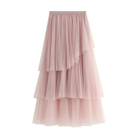 Babysbule Skirt for Women Plus Size Women's Solid Color Irregular Mesh Skirt Ball Cake Skirt Half-length Skirt