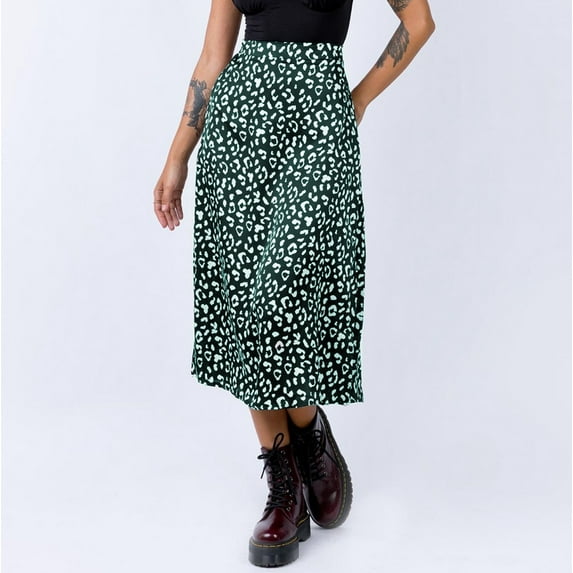 YUNAFFT Skirt for Women Plus Size Clearance Womens Fashion Leopard Print Zipper High Waist Casual Satin Mid Calf Skirt