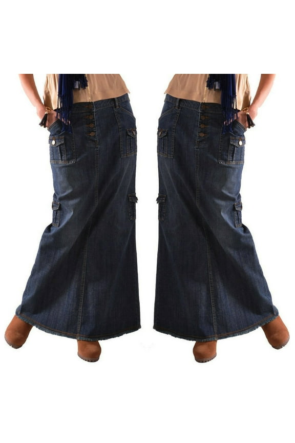 Skirt for Women Plus Size Womens Fashion Long Mid Waist Button Pocket Front Straight Denim Maxi Skirts