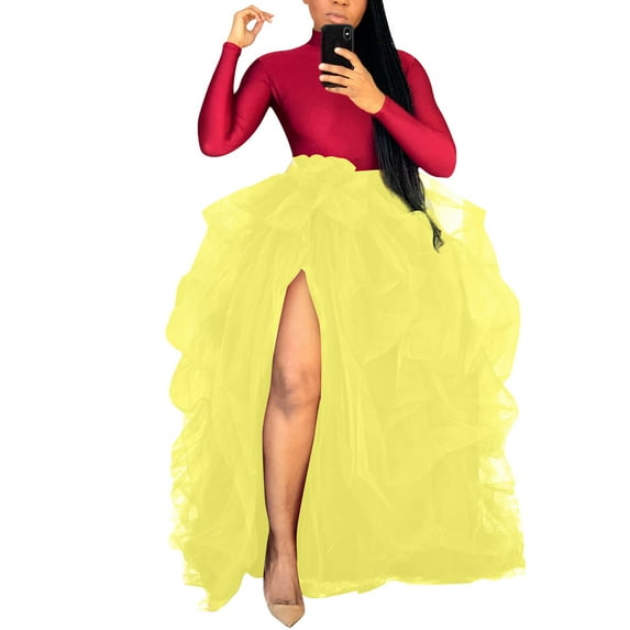 YUNAFFT Skirt for Women Plus Size Clearance Womens Tulle Long Skirt High Waist Ruffle Floor Length Wedding Puffy Maxi Skirts