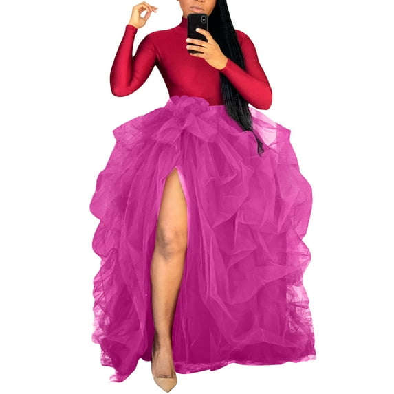 Babysbule Skirt for Women Plus Size Womens Tulle Long Skirt High Waist Ruffle Floor Length Wedding Puffy Maxi Skirts