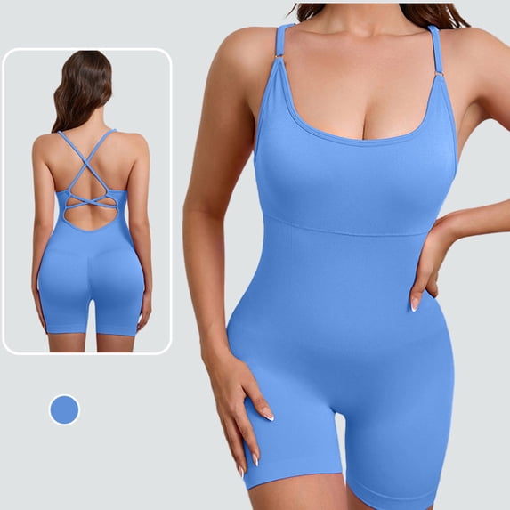 YUNAFFT Slimming Seamless Solid Color Yoga Bodysuit with Removable Padded Bra and Cross Back Straps for Women