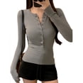 thumbnail image 1 of YUNAFFT Slimming Waist Shaping Long Sleeve Top for Women with V-Neck and Matte Stretch Fabric, 1 of 5