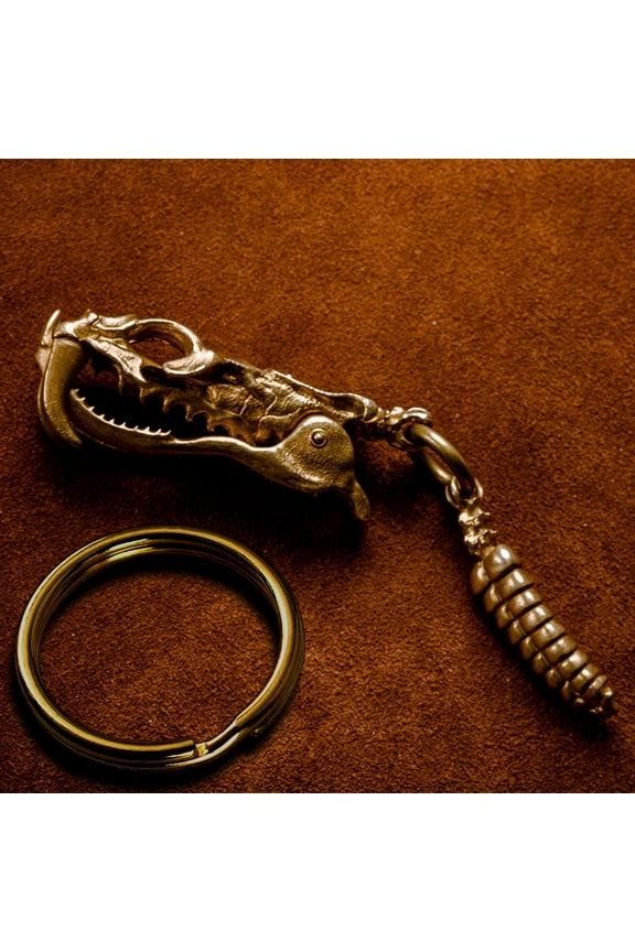 Snake Skull Rattlesnake Tail Keychain,Retro Brass Snake Keychain,Rattlesnake Head Can Open Mouth for Snakes Lover Gift