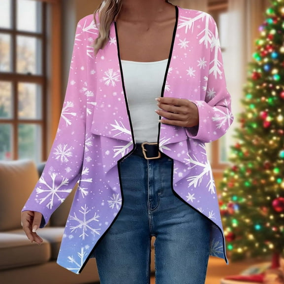YUNAFFT Soft Stretchy Christmas Floral Cardigan Cozy Long Sleeve Casual Top for Women