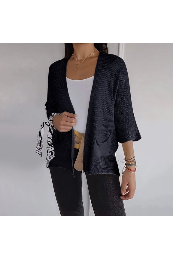 Soft Stretchy Waffle Knit Casual Jacket for Women, Hoodless Lightweight Open Front Cardigan Long Sleeve Loose Fit Outwear