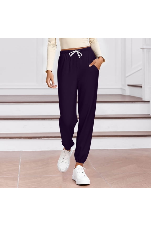 Soft and Comfortable Solid Color Drawstring Waist Cuffed Hem Lounge Sleep Pants with Pocket for Women