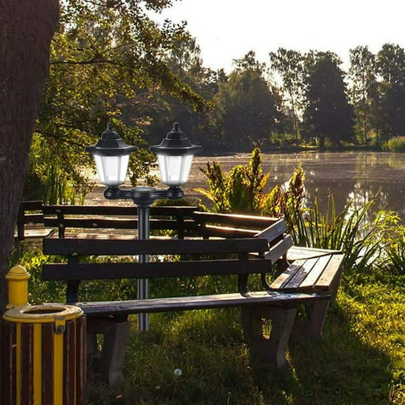 YUNAFFT Solar Dusk to Dawn Outdoor Post Light with IP65 Waterproof, Hexagon 2-Head Modern Street Light with Sensor for Patio, Backyard, Garden