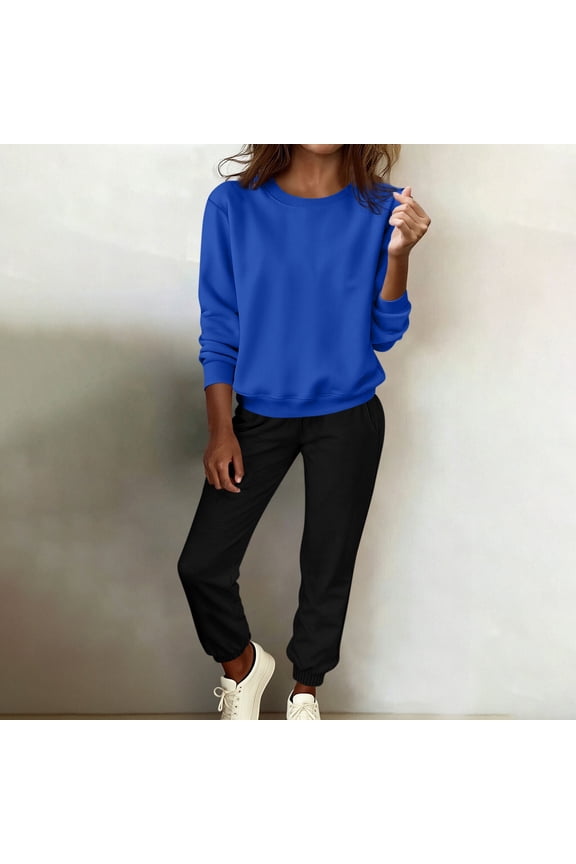 Solid Color Cropped Sweatshirt and Sweatpants Set for Women with Soft Round Neck Long Sleeve Comfort Fit