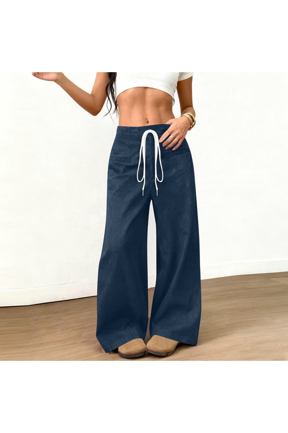 Solid Color Soft Suede-Like Casual Pants for Women with Elastic Waistband Wide Leg Loose Fit and Pockets