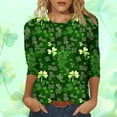 thumbnail image 1 of YUNAFFT St. Patrick's Day Print Loose Fit Comfort Stretch Round Neck Three-Quarter Sleeve Pullover T-Shirt for Women Casual Holiday Festive Top, 1 of 7