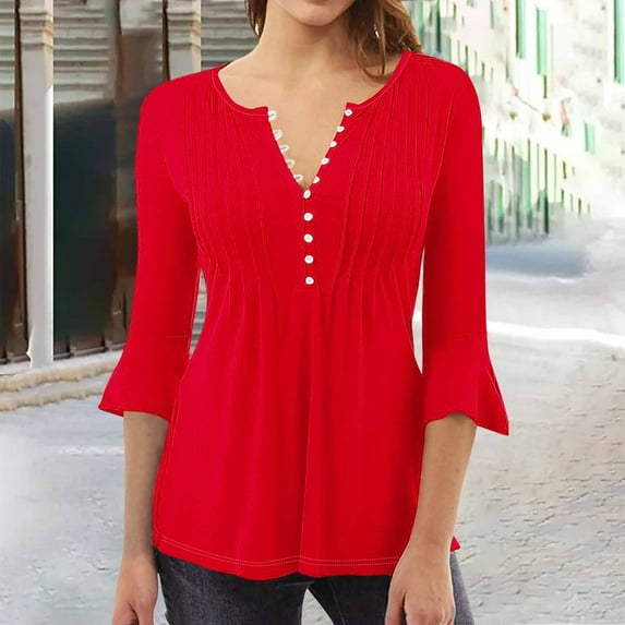 YUNAFFT St. Patrick's day Women's Fashion Pure colour Printed T-shirt 3/4 Sleeves Summer Blouse V-Neck Casual Tops