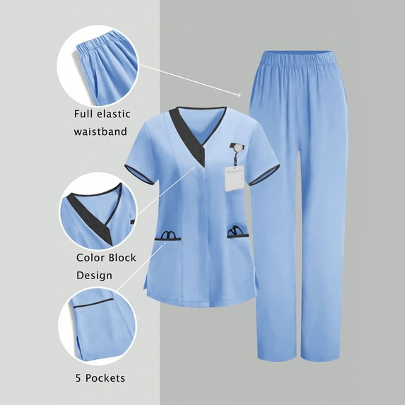 YUNAFFT Stretch Medical Scrubs Uniform Set for Women Nurses Caregivers and Healthcare Workers with Four-Way Elastic Fabric for All-Day Comfort
