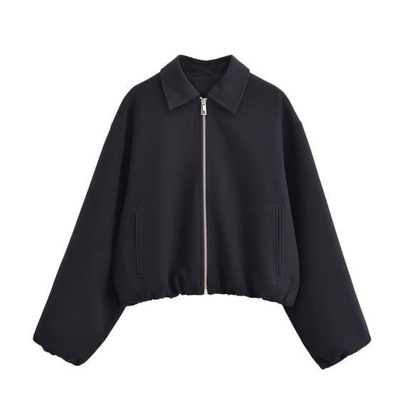 YUNAFFT Stretchy Casual Jacket with Pockets Notched Collar Zipper Front Long Sleeve Lightweight Outerwear for Women