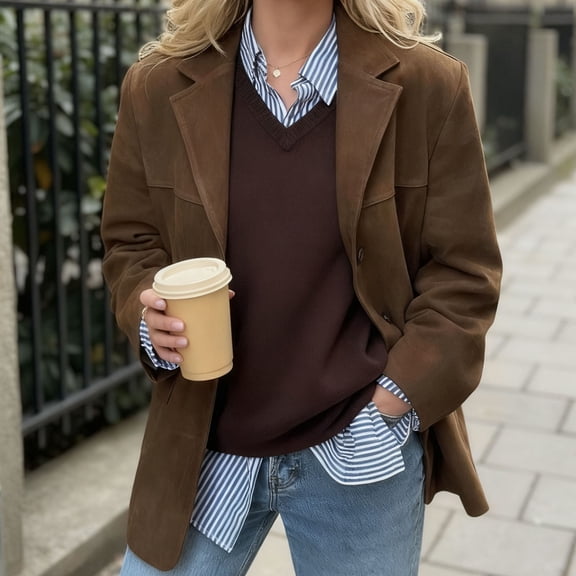 YUNAFFT Stretchy Casual Jacket with Suede-Like Texture Long Sleeve Hoodless Lightweight Versatile Fall Winter Outerwear for Women