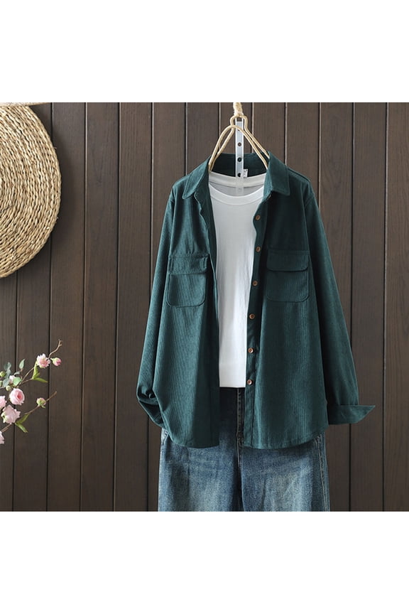Stretchy Comfortable Casual Jacket with Dual Pockets & Button-Down Collar for Women