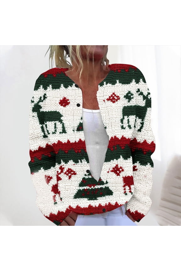 Stretchy Floral Print Cardigan Sweatshirt with Button Closure Long Sleeve Knit Top for Women
