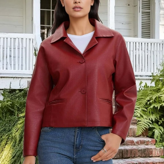 YUNAFFT Stylish Cropped Biker Jacket with Slim Fit Leather Jacket for Women