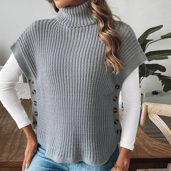 YUNAFFT Stylish High Neck Button-Detail Sweater Vest for Women