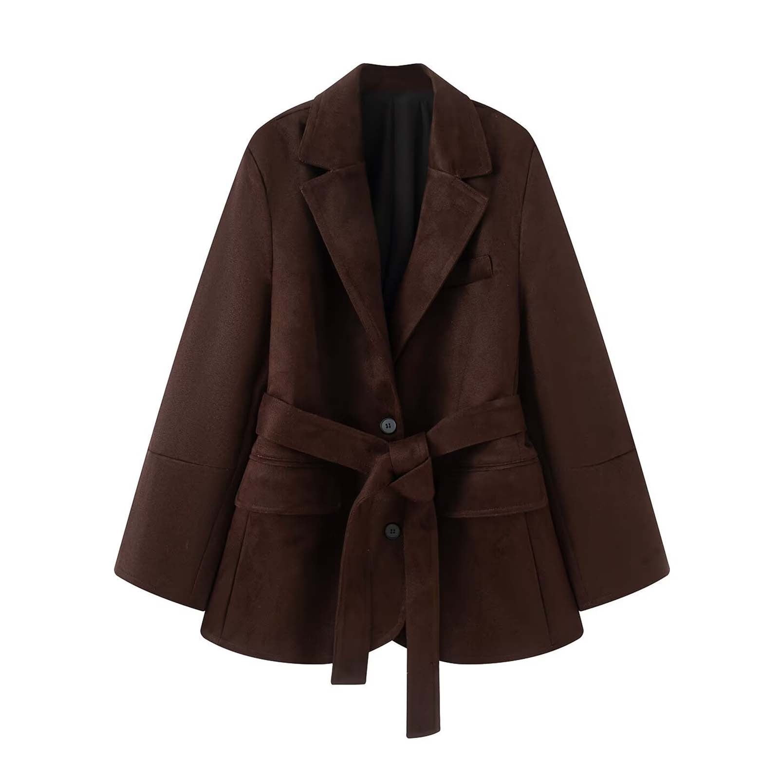 plain tie waist belt double breasted jacket