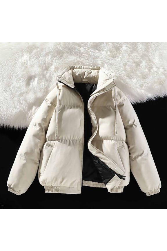 Stylish Utility Pockets Quilted Jacket with Zippered Stand Collar Long Sleeve Plain Color Casual Outerwear for Women