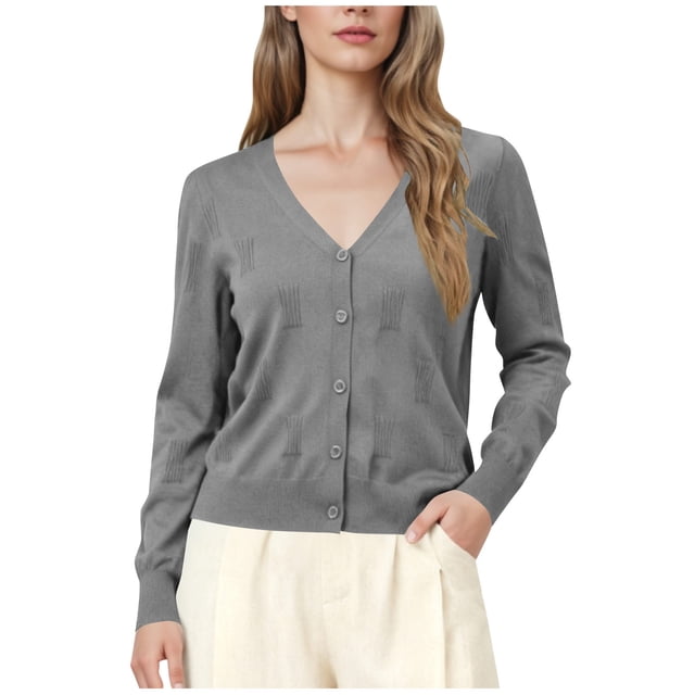 YUNAFFT Stylish V-Neck Button Front Casual Long Sleeve Jacket Lightweight Outdoor Daily Wear for Women