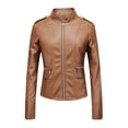 thumbnail image 1 of YUNAFFT Stylish Zipper Pocket Stand Collar Motorcycle Jacket for Women, 1 of 5