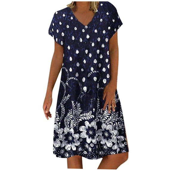 Babysbule Summer Dresses for Women Women Summer Fashion Casual Loose Print O-Neck Short Sleeve Dress