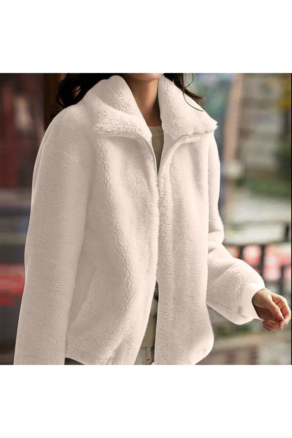 Thermal Fleece Lined Long Sleeve High Neck Casual Jacket for Women