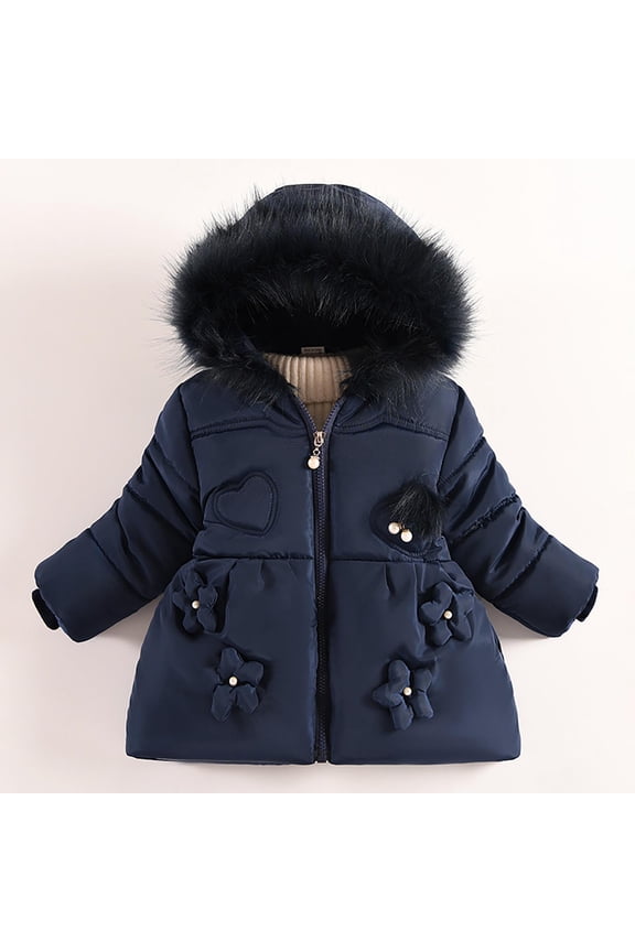 Unisex Kids Hooded Puffer Coat Long Sleeve Zip-Up Thermal Winter Outerwear Casual Practical Style