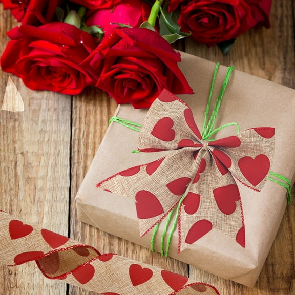 YUNAFFT Valentine's Day Grosgrain Ribbon Red Pink Heart Grosgrain Ribbon Love Heart Print Ribbon for Gift Wrapping Floral Arrangement Wreath Bow DIY Crafts Decor