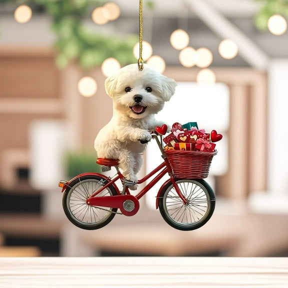 YUNAFFT Valentine's Day Roses Puppy Biking Flower Basket Acrylic Decorative Keychain Pendant