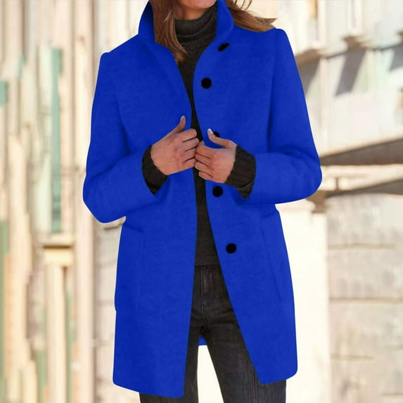 YUNAFFT Vintage Wool Blend Stand Collar Plus Size Coat with Button Front & Pockets for Women Casual Outwear