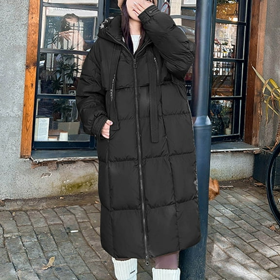 YUNAFFT Warm Hooded Casual Coat with Pockets for Women - Lightweight Polyester Winter Jacket