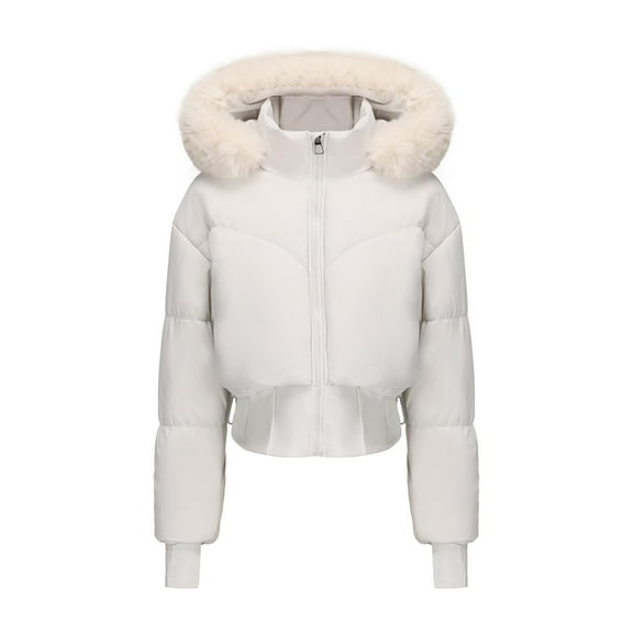 YUNAFFT Warm Lightweight Hooded Cropped Puffer Jacket with Thumb Hole Cuffs for Women