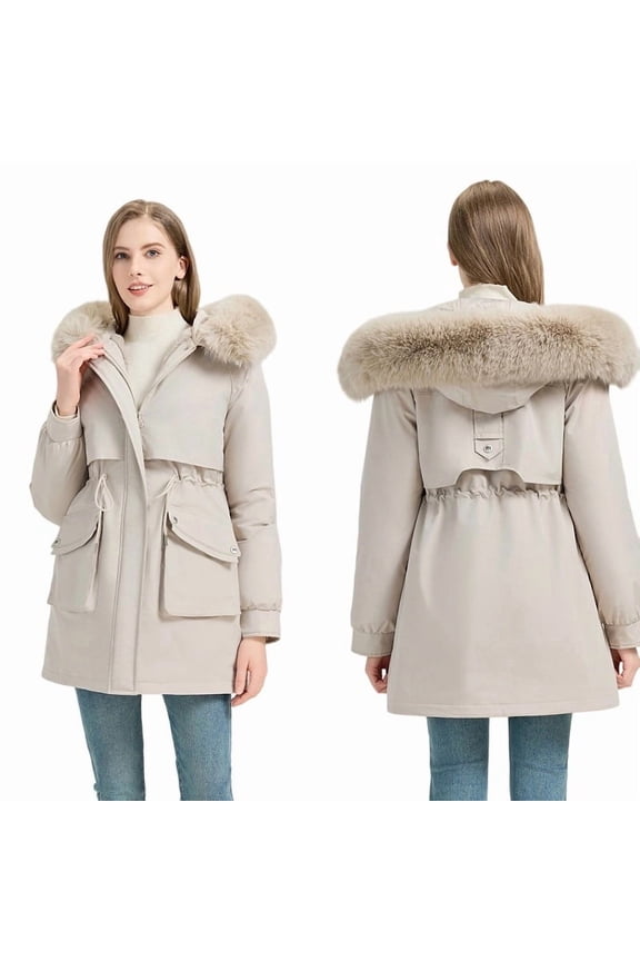 Warm Loose Fit Mid-Length Cotton Jacket with Fleece Lining for Women Korean Style Winter Coat