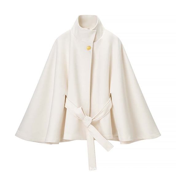 YUNAFFT Windproof Cape-Style Coat for Women with Stand Collar Bell Sleeves Waist Tie Belt Soft Warm Autumn Outerwear