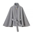thumbnail image 1 of YUNAFFT Windproof Cape-Style Coat for Women with Stand Collar Bell Sleeves Waist Tie Belt Soft Warm Autumn Outerwear, 1 of 5