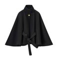 thumbnail image 1 of YUNAFFT Windproof Cape-Style Coat for Women with Stand Collar Bell Sleeves Waist Tie Belt Soft Warm Autumn Outerwear, 1 of 5