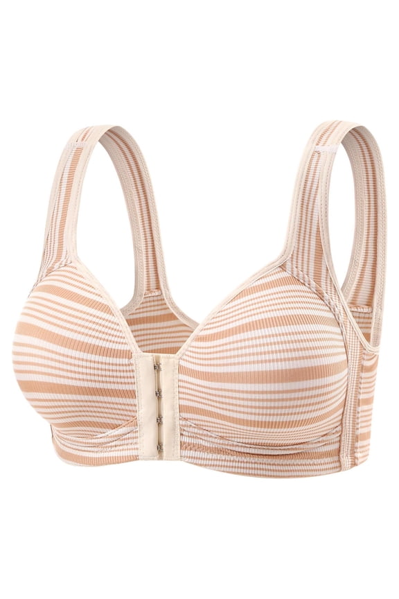 Wire-Free Seamless Front Closure Bra for Women with Soft Support Anti-Spill Striped Vest Design Everyday Comfortable Wear