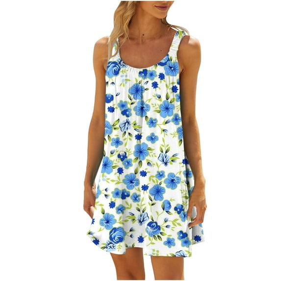 YUNAFFT Women Dresses Plus Size Clearance Beach Dresses Women Sexy Hawaiian Tropical Printed Sleeveless Sling Mini Dress Summer Loose Comfy Boho Sundress Fire Sale