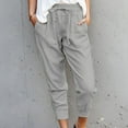 thumbnail image 1 of Babysbule Women High Waist Casual Long Pants Women Casual Solid Cotton Linen Drawstring Elastic Waist Calf-Length Pencil Pants, 1 of 6