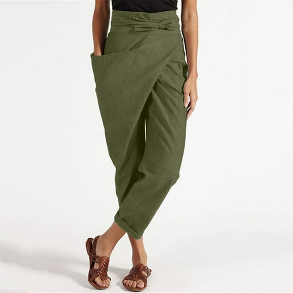 YUNAFFT Women High Waist Casual Wide Leg Long Pants Women's Casual High-waist Strapped Solid Color Trousers