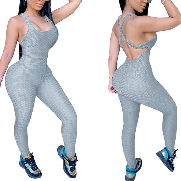 Babysbule Women High Waist Yoga Pants Sport Trousers Women's Large Size Backless Yoga Exercise Fitness Pants Skinny Jumpsuit
