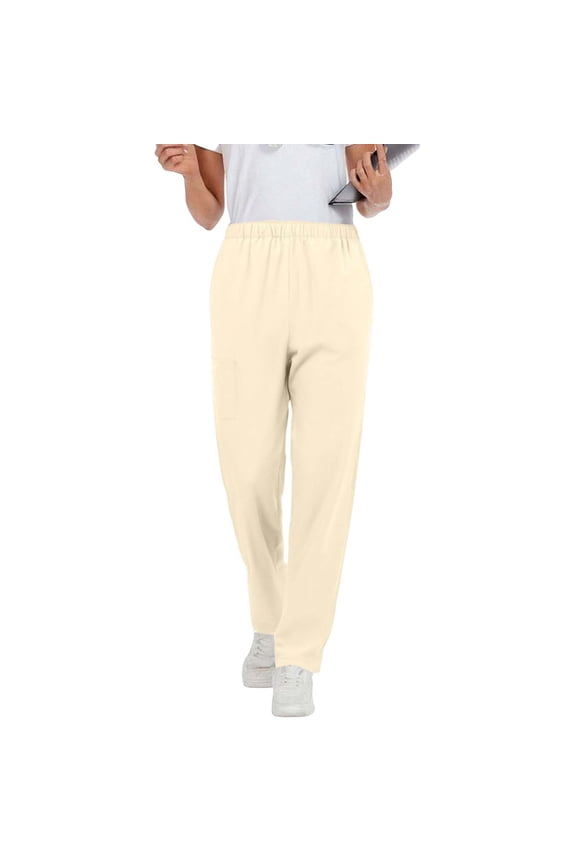 Women's 4-Way Stretch Elastic Waist Straight Leg Work Pants with Functional Pockets Solid Color Professional Fit for Women