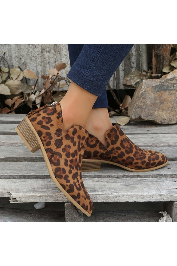 Women's Boot Fashion And Winter Women's Shoes European And American Low Heel Leopard Print Short Tube Women's Boots