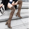 thumbnail image 1 of Babysbule Women's Boot Fashion Stretch Knit Thick Heel Pointed Toe Women's Boots Are Thin Leopard Print Boots Over The Knee Long Boots, 1 of 5