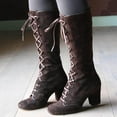 thumbnail image 1 of YUNAFFT Women's Boot Clearance, Women Boots Retro Shoes Casual Thick Low-heeled Boots Plus Size Mid Calf Lace Up Boots, 1 of 9