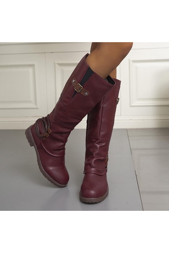 Women's Boot Fashion Women Fashion Shoes Retro Western Boots Casual Warm Low Heels Mid-calf Boots