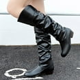 thumbnail image 1 of Babysbule Women's Boot Fashion Women Slip-On Square Heel Solid Color High Knee-High Shoes Round Toe, 1 of 7